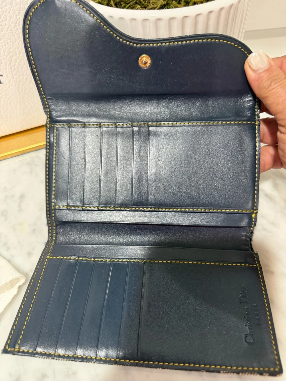 Dior Navy & Gray Oblique Canvas Card & Key Pouch with Gold 'D' Accent